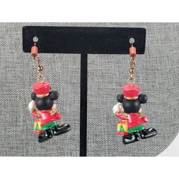 Vintage Christmas Disney Mickey Mouse Earrings 3D Plastic Chunky Drummer - Picture 2 of 2